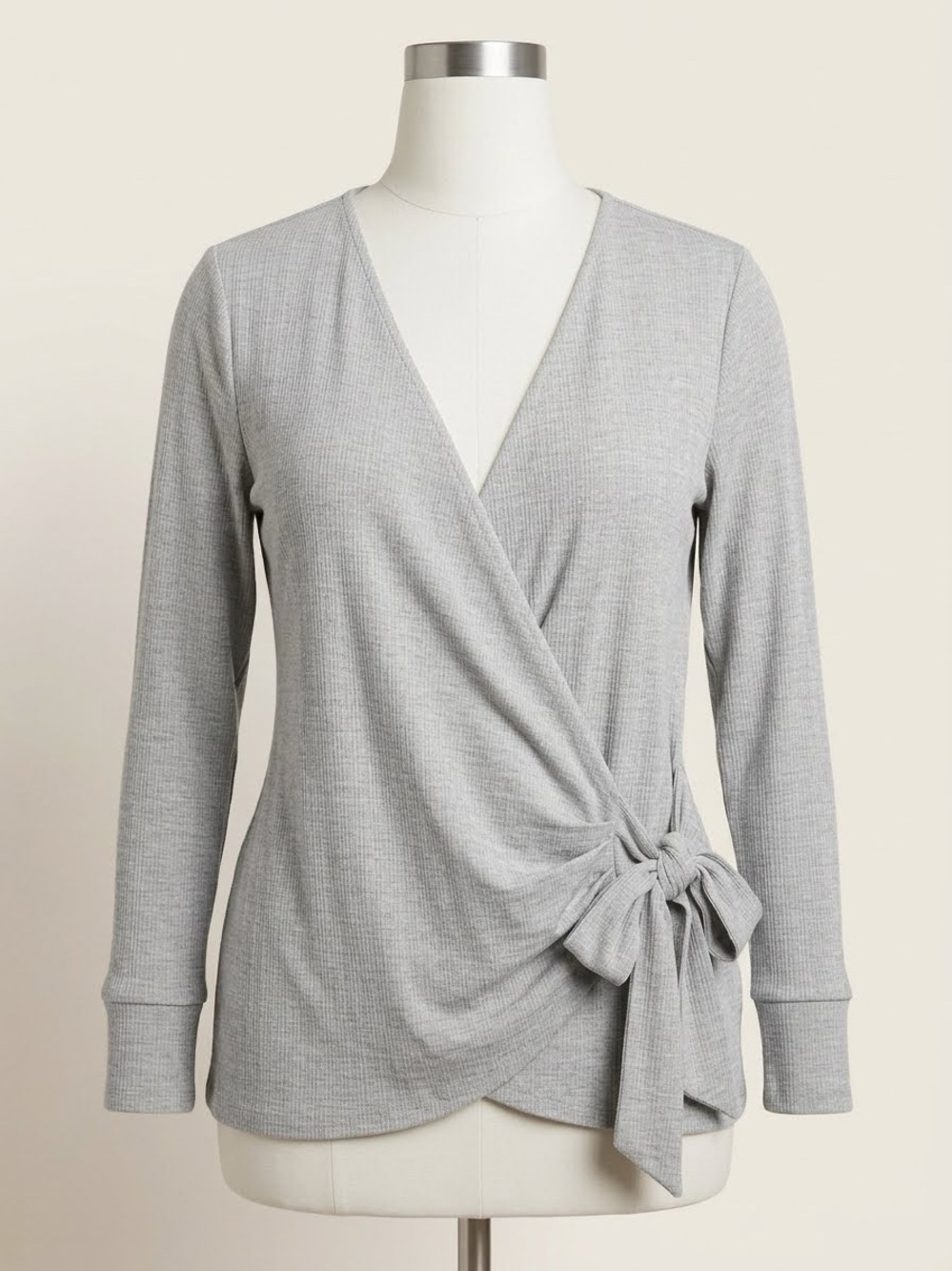 Lane Bryant Light Gray Ribbed Wrap Tie V-Neck Sweater NWT - size 18/20